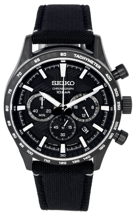 Seiko Urban Sports Chronograph Nylon Strap Black Dial Quartz SSB417 SSB417P1 SSB417P 100M Men's Watch