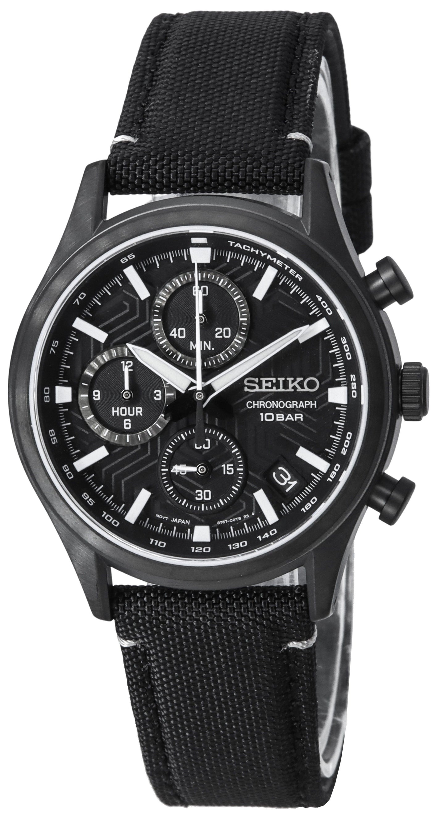 Seiko Conceptual Chronograph Nylon Strap Black Dial Quartz SSB421P1 100M Men's Watch