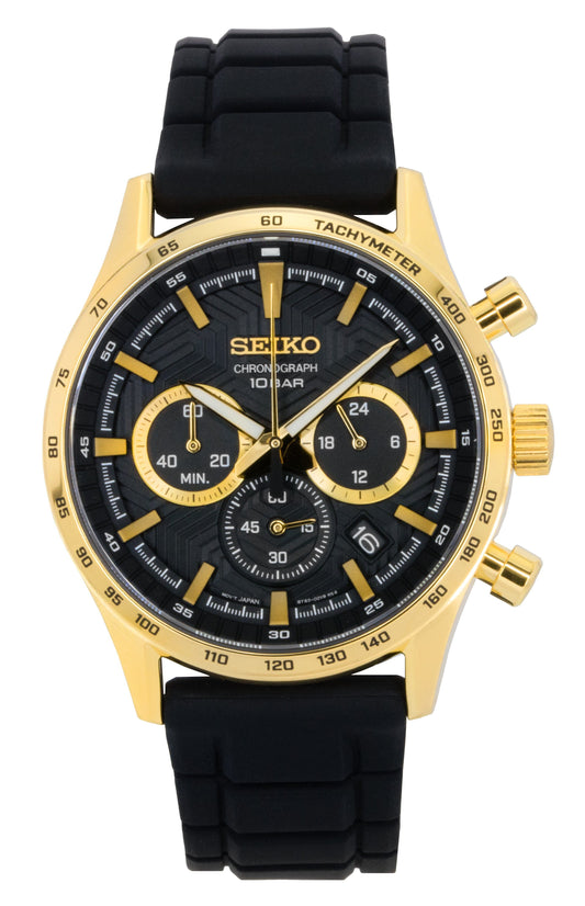 Seiko Sport Chronograph Silicone Strap Black Dial Quartz SSB446P1 100M Men's Watch