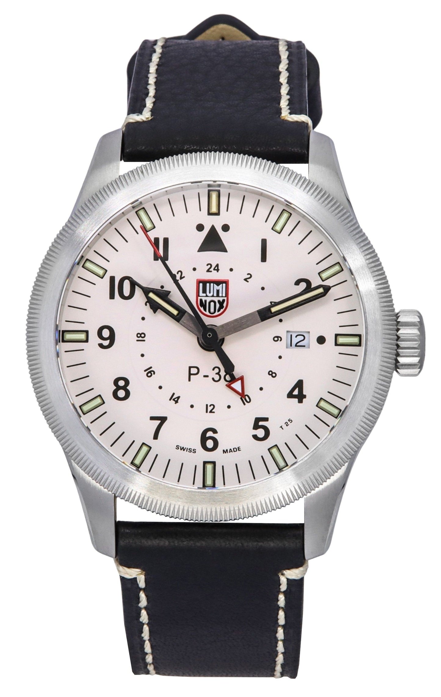 Luminox Air Pilot P-38 Lightning GMT Black Leather Strap White Dial Swiss Quartz XA.9527 100M Men's Watch