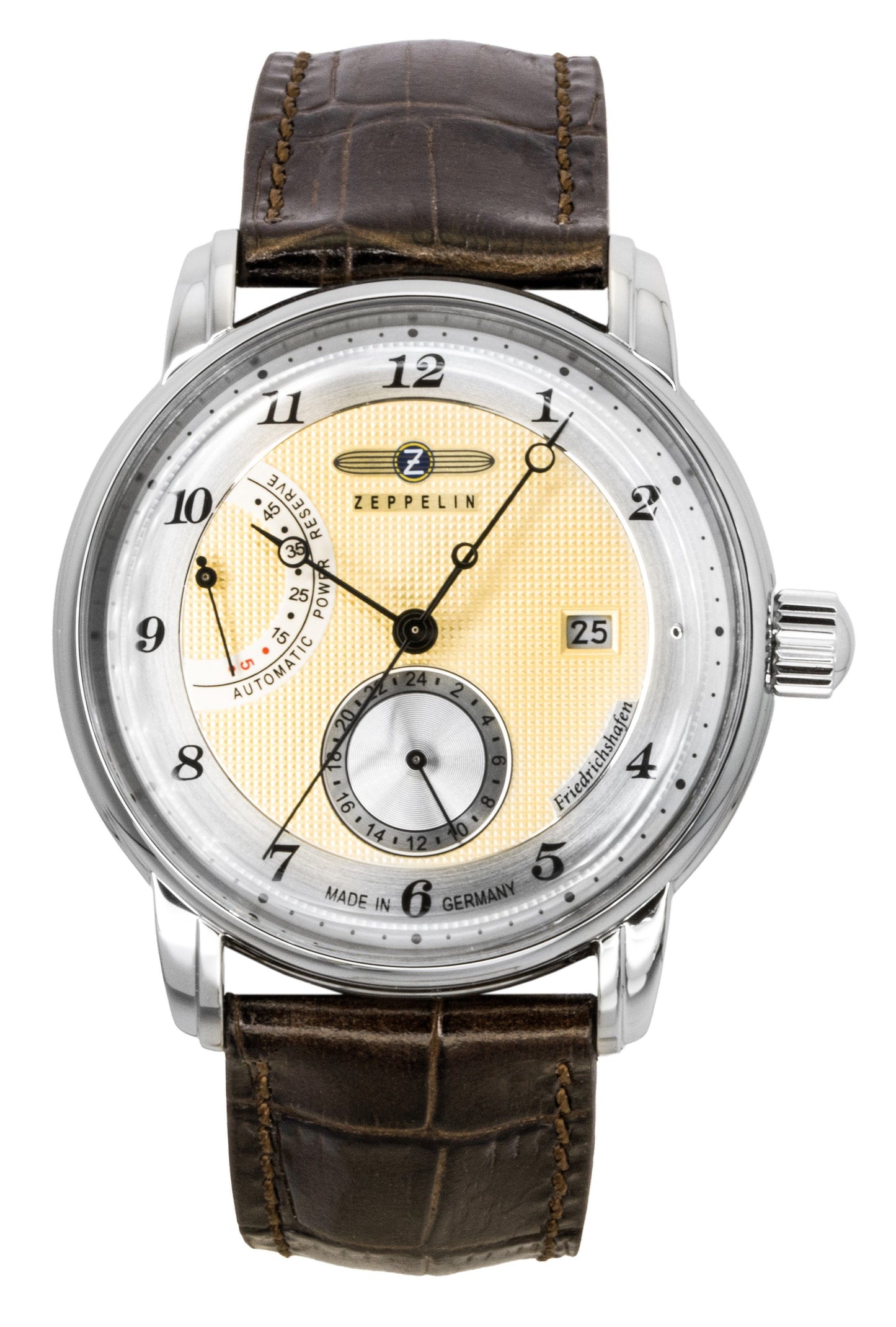 Zeppelin Friedrichshafen Brown Leather Strap Gold Dial Automatic 85905 Men's Watch